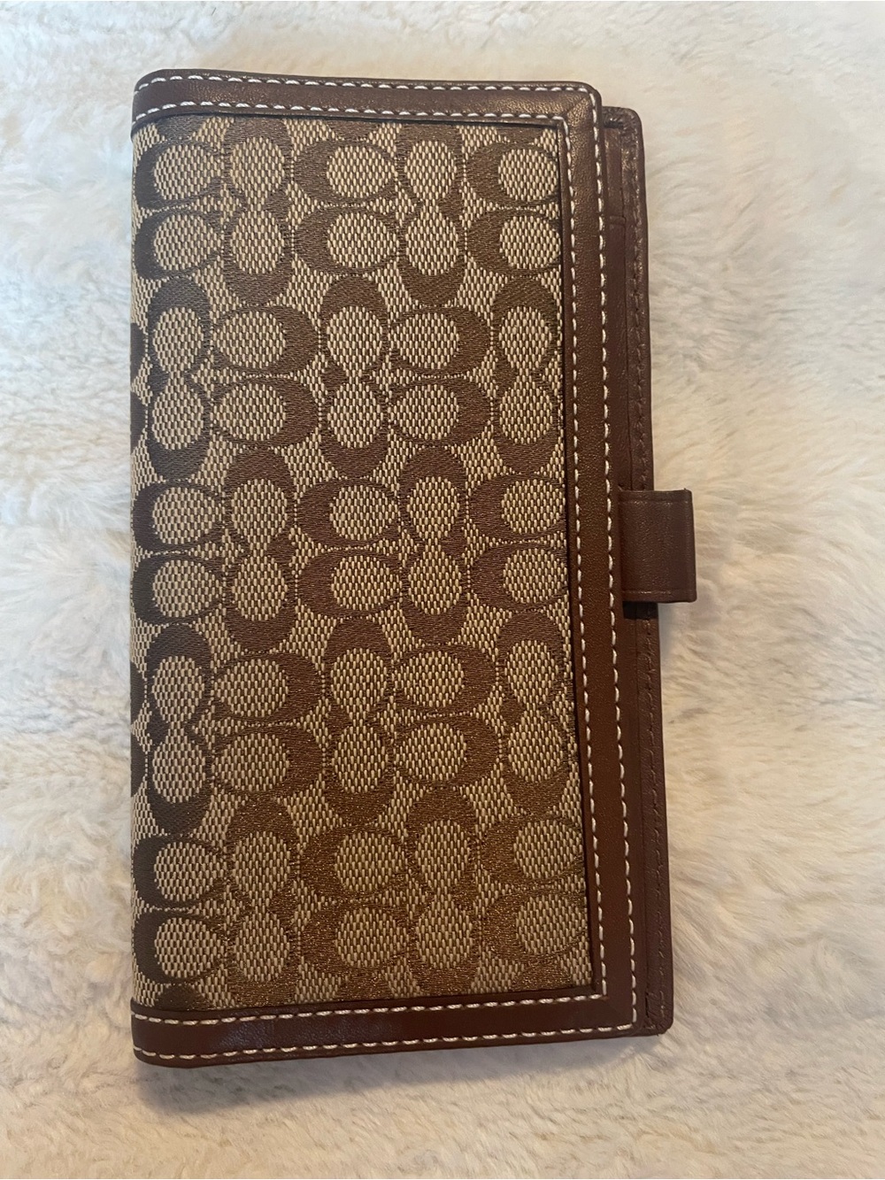 Coach Signature Canvas Checkbook Wallet in Brown